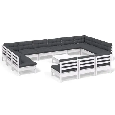 Produktbild von vidaXL 14-tlg. Garten-Lounge-Set mit Kissen Weiß Kiefer Massivholz