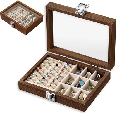 Imagen del producto de Caja de madera para joyería, ideal para guardar anillos, pendientes, collares, 1 unidad, caja para guardar joyas