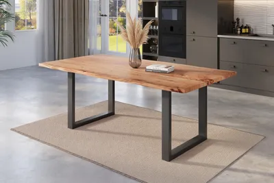 Produktbild von Esstisch Baumkante 220 x 100 cm Akazie natur massiv U-Gestell schwarz NICK