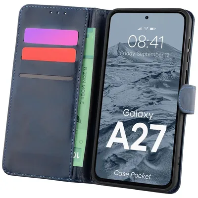 Produktbild von Handyhülle mit Klappe für Galaxy A27 5G, Bizon Case Pocket, Dunkelblau