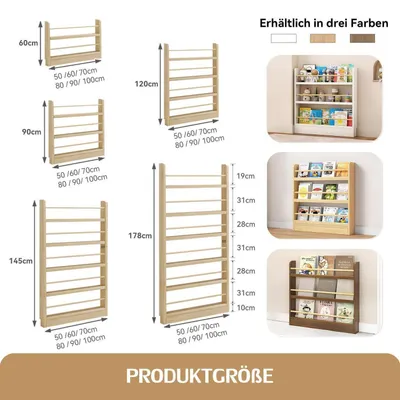Image de Étagère bibliothèque pour chambre d'enfant, avec système anti-basculement, 6 étagères, blanche, dimensions 80 x 10 x 178 cm