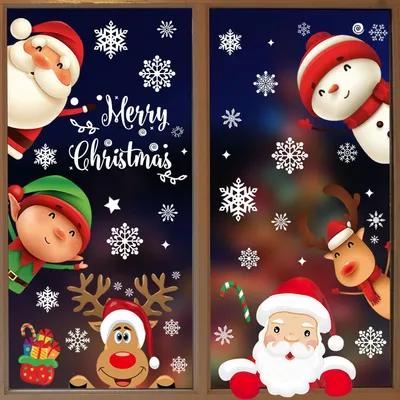 Produktbild von 60 Weihnachtsaufkleber mit Schneeflocken, Weihnachtsmann und Rentieren; rückstandsfreier Klebstoff für Fenster und Türen