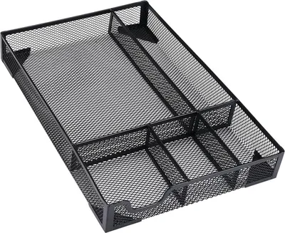 Zdjęcie produktu dla Organizer do szuflad z 5 przegródkami – antypoślizgowy, idealny do przechowywania długopisów i artykułów biurowych, a także kosmetyków. Kolor: czarny