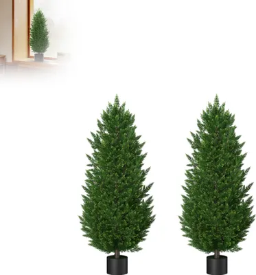 Image de XMTECH Plantes artificielles Cyprès en pot 90 cm Lot de 2 - résistant aux UV, persistant, facile d'entretien