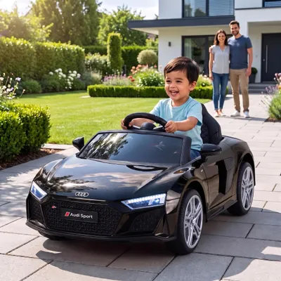 Produktbild von Actionbikes Motors Audi R8 4S Spyder | Kinder Elektro Auto mit Fernbedienung - LED - USB - MP3 - Hupe - 2 x 12 V 30 Watt Motor - ab 3 Jahre (Schwarz)