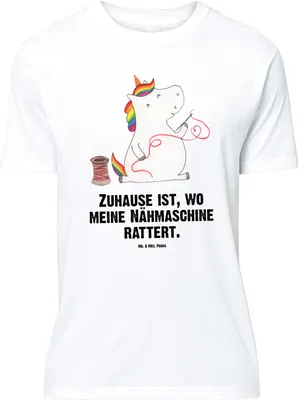 Produktbild von Mr. & Mrs. Panda Größe L T-Shirt Einhorn Näherin - Weiß - Geschenk, Basteln, Stricken, Unicorn, mit Spruch, Häkeln, Nähen, Einhörner, Shirt, Tshirt