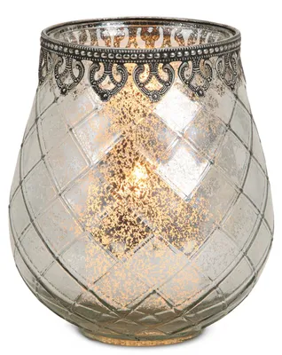 Produktbild von Vintage Kerzenglas Laterne als Outdoor Windlicht silber in 18 cm