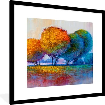 Produktbild von MuchoWow® Gerahmtes Poster Malerei - Ölgemälde - Natur - Bäume 40x40 cm - Poster mit Schwarzem Bilderrahmen Wandposter Rahmen Foto Bilder - Poster - Plakat im Rahmen
