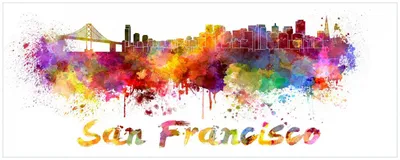 Produktbild von Wallario Küchenrückwand selbstklebend, Größe: 115 x 50 cm, Motiv: Städte als Aquarell - Skyline von San Francisco | Spritzschutz | abwischbar | pflegeleicht | in