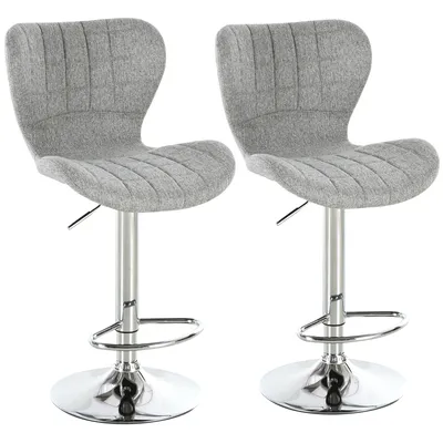 Image de HOMCOM Lot de 2 Tabourets de Bar Design Contemporain Hauteur d'assise réglable 59-81 cm pivotant 360° Lin Gris