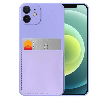 Obrázek produktu pro Silikonové pouzdro Smartphonica pro iPhone 12 s držákem na karty a měkkým vnitřkem - fialové