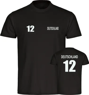 Produktbild von multifanshop Herren T-Shirt - Deutschland - Trikot Nummer 12, schwarz, Größe L