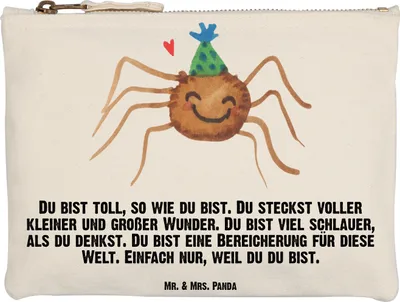 Produktbild von Mr. & Mrs. Panda Schlampermäppchen Spinne Agathe Party Grösse XL Große - Weiß - Geschenk, Etui, Wunder, Kulturbeutel, Kosmetiktasche, Motivation, Baumwollbeutel, Mäppchen