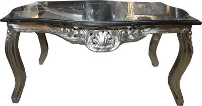 Produktbild von Casa Padrino Barock Couchtisch Silber mit schwarzer Marmorplatte 100 x 70 cm