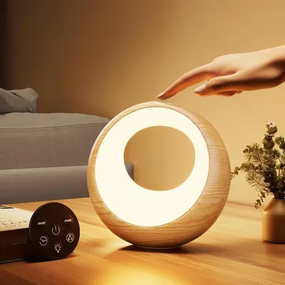 Obrázek produktu pro Nabíjecí noční lampička – LED stolní lampa – Vytváří atmosférické osvětlení – Dotykové ovládání s regulací jasu – Baterie s kapacitou 2000 mAh – Design s imitací dřeva