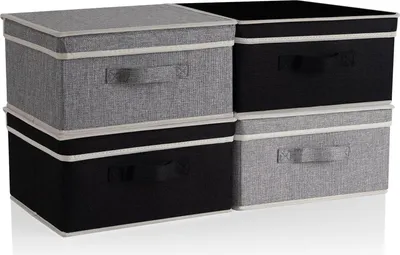 Obrázok produktu pre BrilliantJo úložné boxy s vekom sada 4 ks sivo/čierne 33,5x31,75x17,5cm