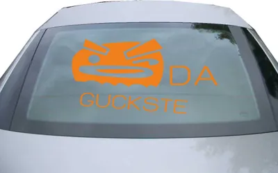 Produktbild von Indigos UG - Aufkleber Heckscheibe & Motorklappe DE6989 - orange - 600x310 mm - Da guckste - Auto Scheiben Fenster Heckklappe Tuning Racing JDM - Die cut