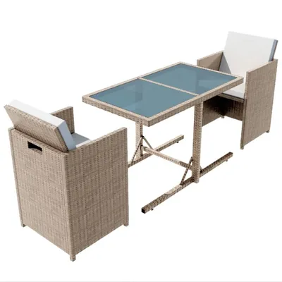 Produktbild von 3-tlg. Bistro-Set mit Auflagen Poly Rattan Beige
