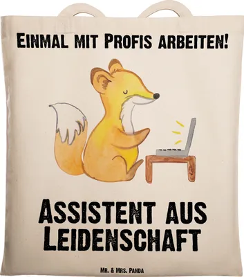 Produktbild von Mr. & Mrs. Panda Tote Bag Assistent Leidenschaft - Transparent - Geschenk, Jutebeutel, Schultasche, Laptoptasche, Shopping Tasche