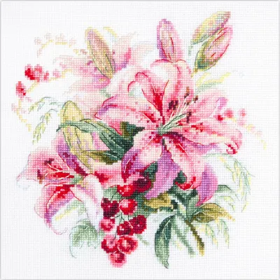 Produktbild von Tovernaald Kreuzstich-Set "Rosa Lilien", 18x18 cm