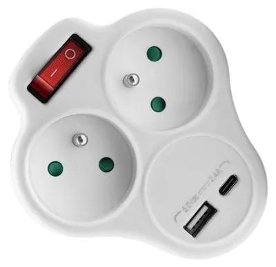 Productafbeelding van Plastrol meerwegstekker met USB-A/USB-C, wit, 2x Schuko