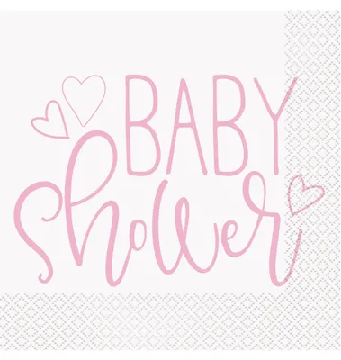 Produktbild von 16 Baby Shower Servietten Rosa und Weiß 33 x 33 cm Mädchen - Einheitsgröße