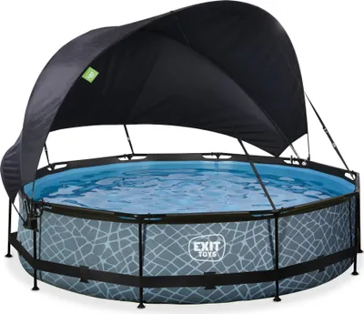Immagine prodotto di Piscina fuori terra EXIT Stone con telaio, ø360, con pompa di filtraggio e tenda parasole, rotonda, grigia