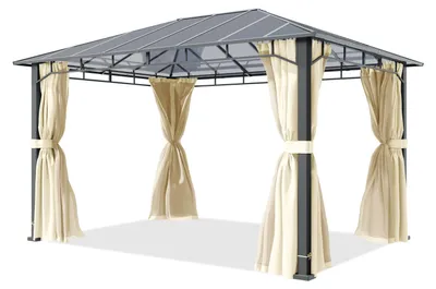 Produktbild von TOOLPORT Gartenpavillon 3x4 m Alu-Rahmen, Polycarbonat Dach ca. 8mm, beige - mit Seitenteilen und Moskitonetzen