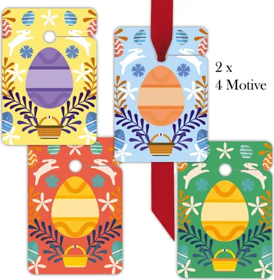 Produktbild von 8 folklore Oster Geschenkanhänger mit Ostereiern und Osterhasen