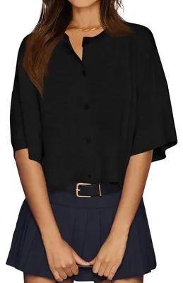 Produktbild von Kurzarm-Cardigan für Damen, kurze Knopfleiste, locker geripptes Strickmuster