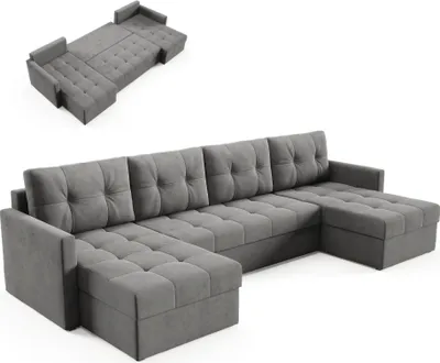 Produktbild von BETTSO Elegantes U-Ecksofa OLIVIA 301 cm mit Schlaffunktion gesteppt Dunkelgrau automatische DL