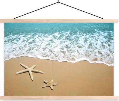 Produktbild von MuchoWow® Textilposter Seestern - Strand - Meer 60x40 cm mit holzfarbenen Rahmen - Bilder