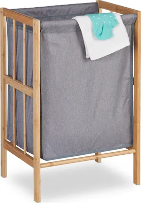Immagine prodotto di Cesto portabiancheria Relaxdays, 30 l, cesto aperto, LxPxA: 60x39x30 cm, bambù e poliestere, per biancheria sporca, grigio/naturale
