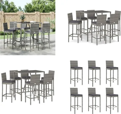 Produktbild von vidaXL 7 tlg. Gartenbar Set mit Kissen Grau Poly Rattan - Gartenbar Set - Gartenbar Sets - Garten Bar Set - Gartenbar