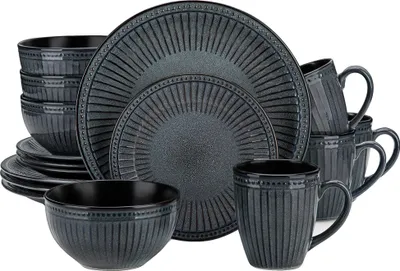 Produktbild von Keramikteller-Set, Elegantes Design, Vielseitiges Geschirr, Schwarz Grau, 16 Stück