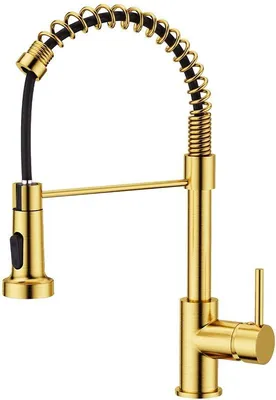 Immagine prodotto di Rubinetti da cucina con rotazione a 360°, finitura oro spazzolato, doccetta estraibile, miscelatore, rubinetto per lavabo