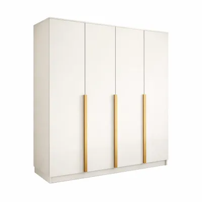 Produktbild von Kleiderschrank LIZA 197 x 215 x 58,1, 3-türig, weiß, mit goldenen Griffen, Kleiderstange und großzügigem Stauraum