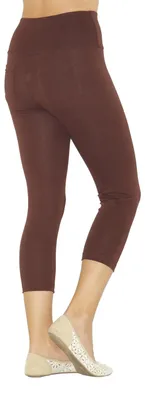 Produktbild von Capri 3/4 Damen Leggings  Baumwolle Hose hoher Bund  Taschen braun XL-40