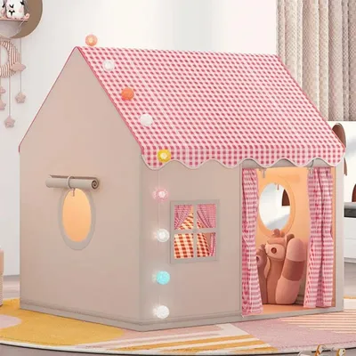 Productafbeelding van Binnenhuis speelhuisje voor kinderen, kindertent, binnenspeeltent, prinsesentent met ramen, kinderspeelhuis, knusse hoek voor kinderkamer (roze)