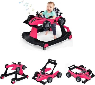 Produktbild von 4 in 1 Autoförmige Lauflernhilfe Höhenverstellbar & Klappbar, Babywalker mit einstellbarer Geschwindigkeit, Lauflernwagen mit Musik & Licht, für Baby von 6-18 Monaten, Rosa