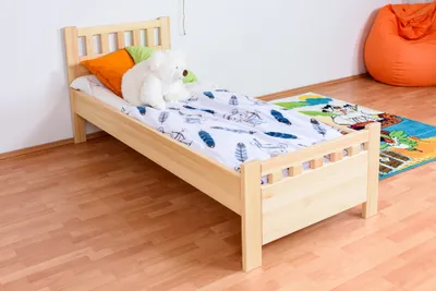 Produktbild von Bettrahmen für Kinder / Kinderbett 80 x 200 cm | Massivholz: Kiefer | Natur Lackiert