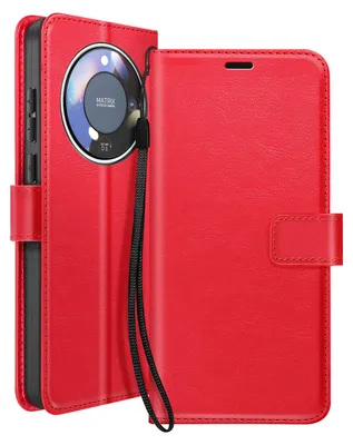 Image de Mayaxess, étui portefeuille avec dragonne et support pour Honor Magic 8 Lite, rouge