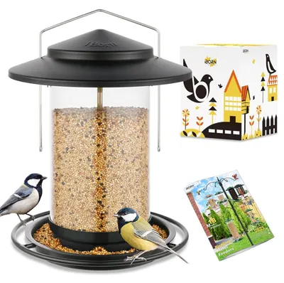 Produktbild von Vogelfutterspender Metall zum Aufhängen mit Futterschale 18 cm Dach Wetterfest Schwarz
