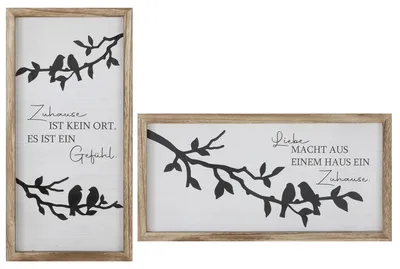 Produktbild von Gilde Bild, rechteckig, "Zuhause", Baummotiv, Spruch, Vogelmotiv, Holz, weiß, L. 3.5 cm, B. 30 cm, H. 60 cm 58111 4063387581117 2 Stück (2-fach sortiert)