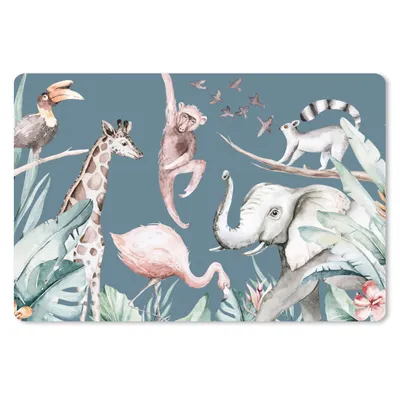 Produktbild von MuchoWow® Schreibtischunterlage Aquarell - Tiere - Dschungel - Affe - Jungen - Blau - Kinder - Kinder 60x40 cm - XXL Mauspad - Großes Mauspad