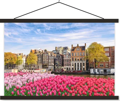 Produktbild von MuchoWow® Textilposter Amsterdam - Blumen 150x100 cm mit schwarzem Rahmen - Schlafzimmer