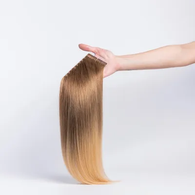 Image de Extensions adhésives chaarmant Ombre Cheveux naturels 40 cm 50 g – Extensions de cheveux #6/8/24 Châtain clair/Châtain doré/Blond doré