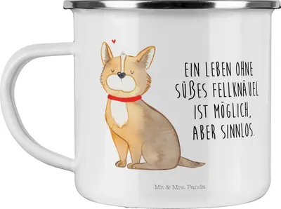 Produktbild von Mr. & Mrs. Panda Pott Hund Glück - Weiß - Geschenk, Kaffeepott, Liebe, Sprüche, Emaille Tasse, Herz, Outdoor Becher, Süß, Spruch, Teetasse