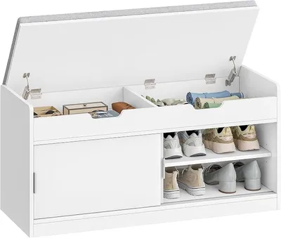 Imagen del producto de Zapatero con asiento, cojín de espuma, color blanco