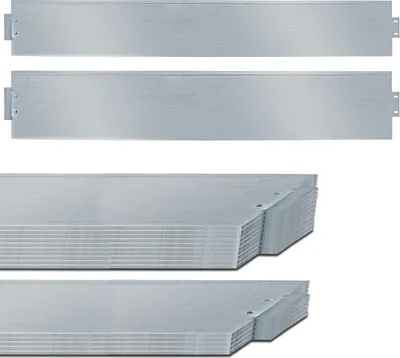 Four stacked metal garden edging pieces shown against a white background.